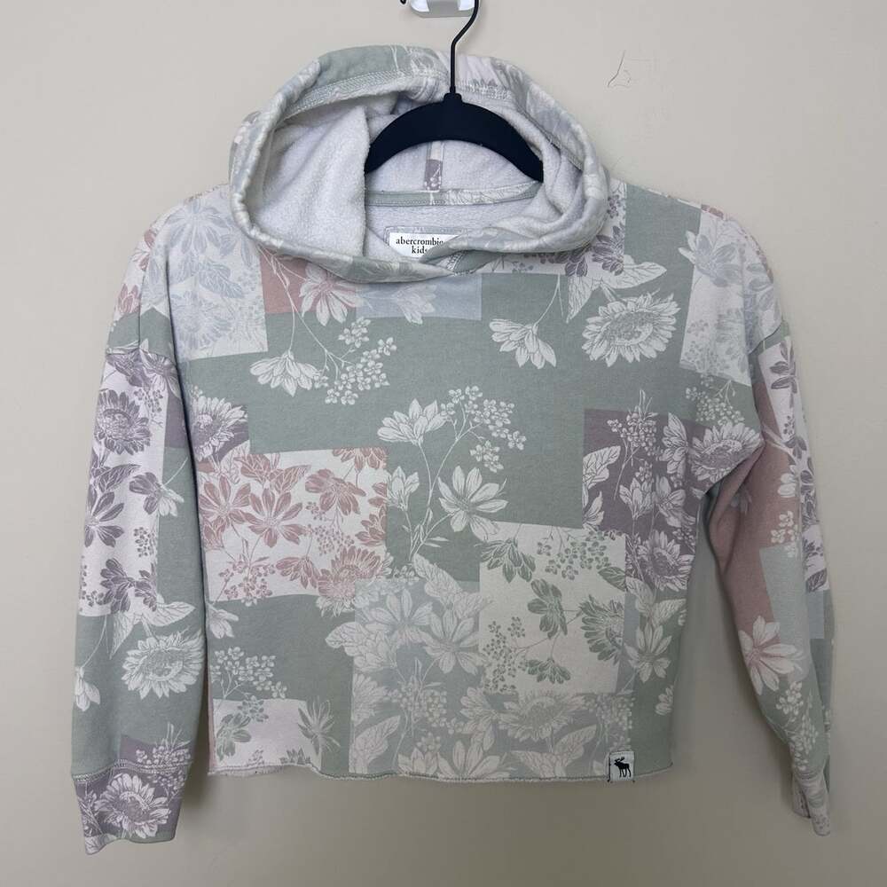 Abercrombie Girls Floral Hoodie Kids Size 7/8 Patchwork Long Sleeve Cropped